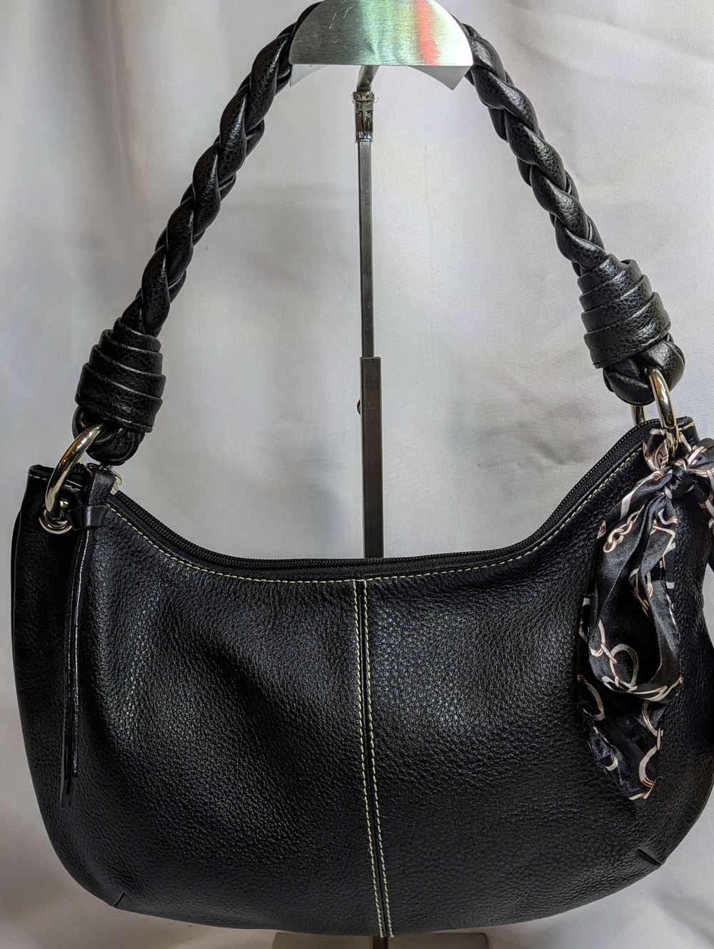Lauren Ralph Lauren Black Leather Shoulder Bag With Chunky Braided Strap, EUC